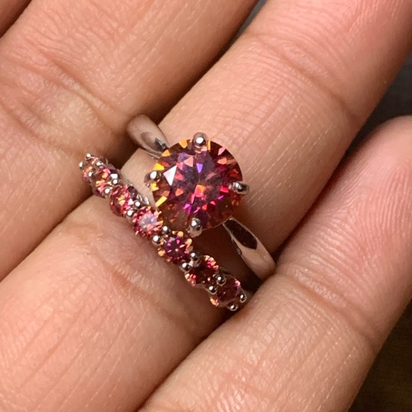 Certified, Orange Solitaire Moissanite Diamond ring set - Picture 9 of 17